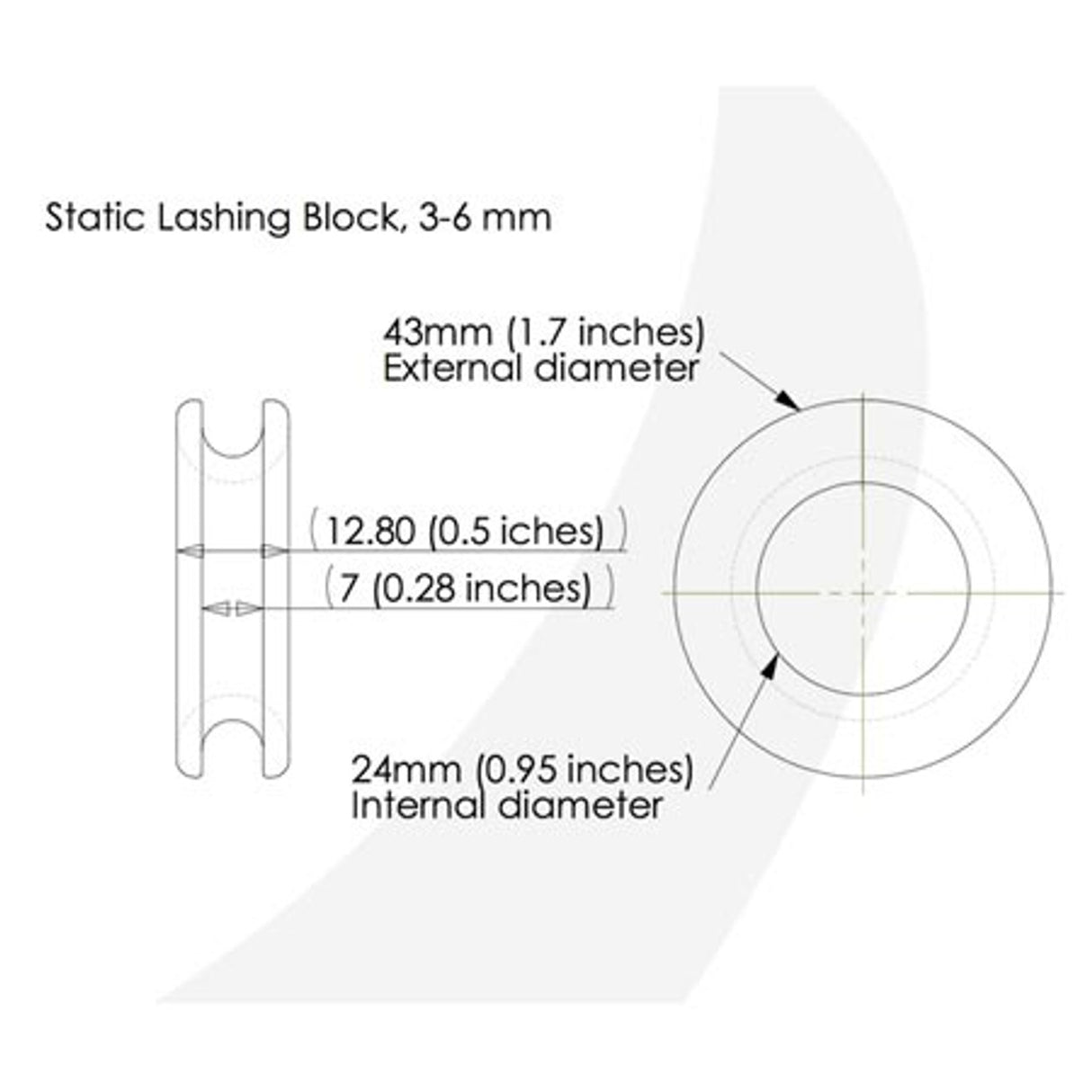 Colligo Marine Static Lashing Block, 3-6 mm