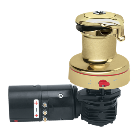 Harken Radial Rewind Electric Size 40 Polished Bronze Winch Horizontal 24 Volt DF Control Box Left Mount