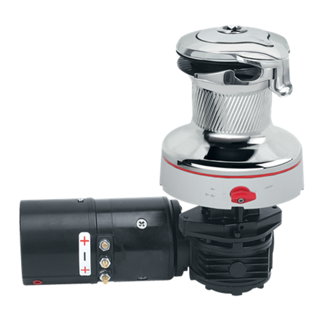 Harken Radial Rewind Electric Size 40 All Chrome Winch Horizontal 12 Volt DF Control Box Left Mount