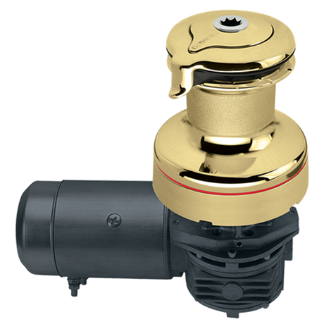 Harken Radial 2 Speed Electric ST Size 50 Polished Bronze Winch Horizontal 24 Volt DF Ctrl Box Left Mount