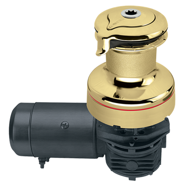 Harken Radial 2 Speed Electric ST Size 50 Polished Bronze Winch Horizontal 24 Volt DF Ctrl Box Left Mount