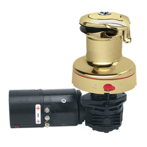 Harken Radial Rewind Electric Size 60 Polished Bronze Winch Horizontal 24 Volt DF Control Box Left Mount