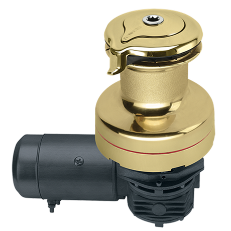 Harken Radial 2 Speed Electric ST Size 70 Polished Bronze Winch Horizontal 24 Volt DF Ctrl Box Left Mount