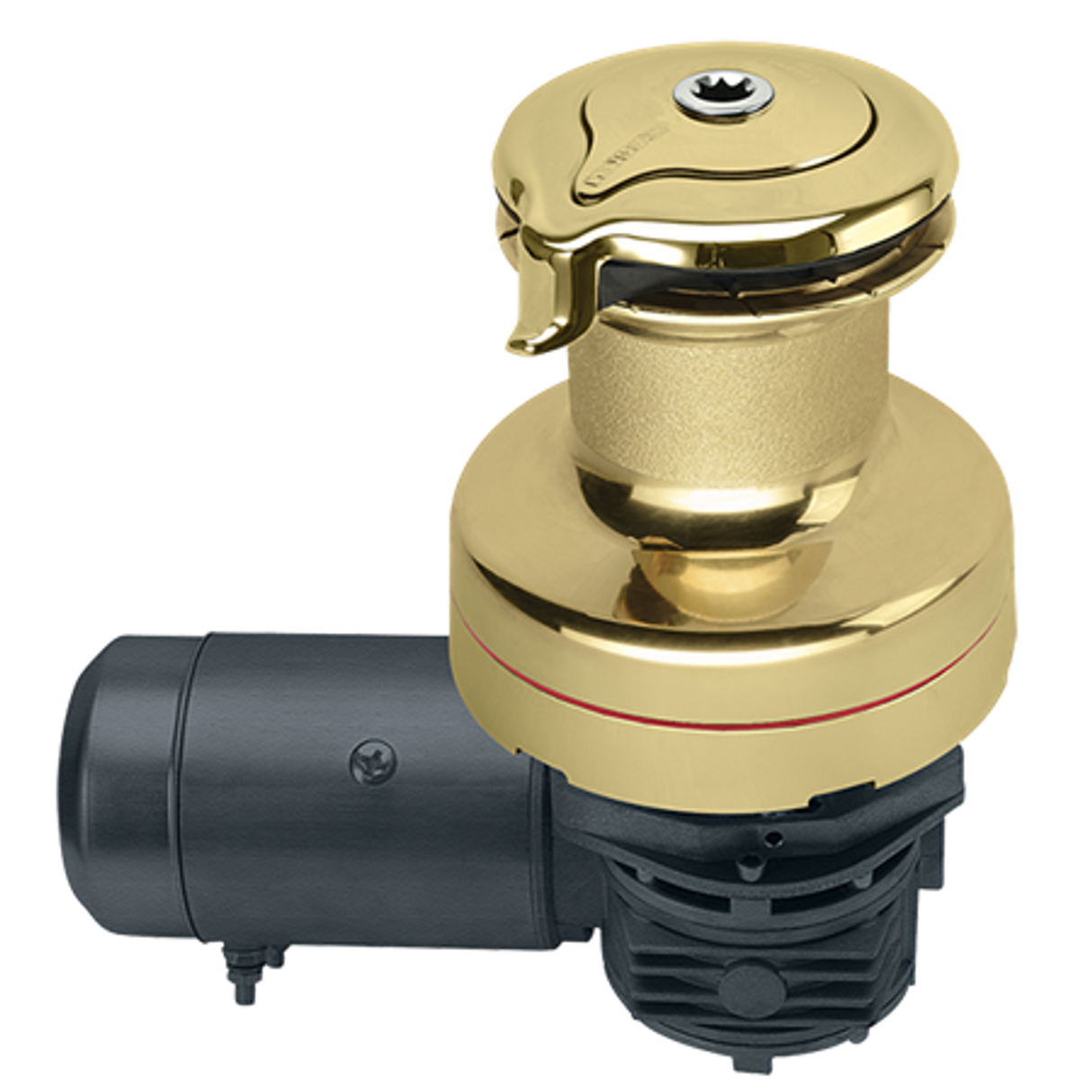 Harken Radial 2 Speed Electric ST Size 70 Polished Bronze Horizontal 12 Volt DF Ctrl Box Left Mount