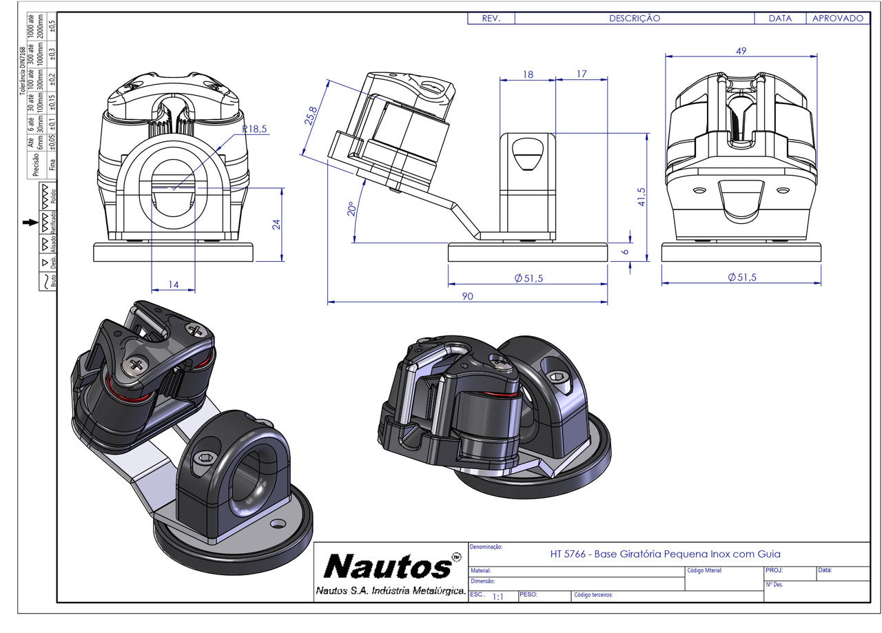 HT5766 - Small Swivel Base with Plastic Eye and Small Cam with Wide Angle Fairlead.