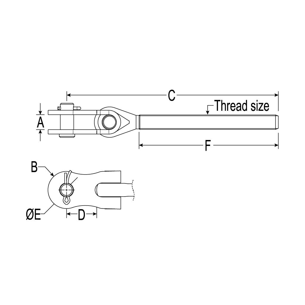 Ronstan Threaded Toggle End, 1/4" UNF Thread