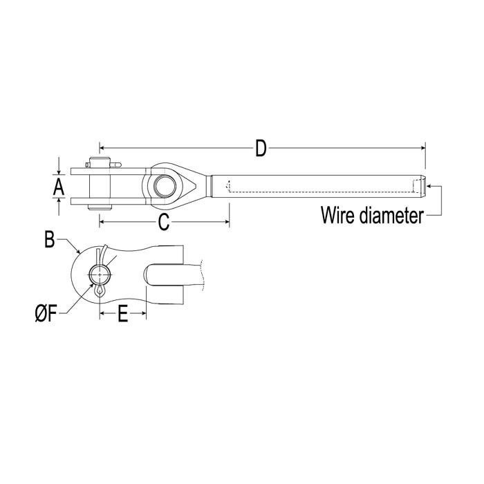 Ronstan Toggle Swage Terminal for 4mm Metric Wire 7.9mm Pin