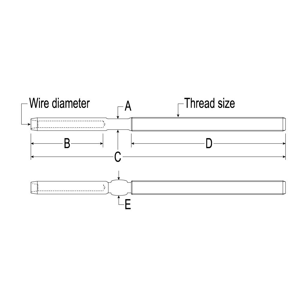 Ronstan Threaded Swage Terminal for 6mm Metric Wire, 3/8" Thread
