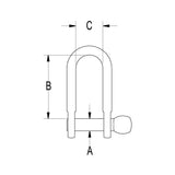 Ronstan Stainless Steel D Shackle 5/32" Coined Pin Head