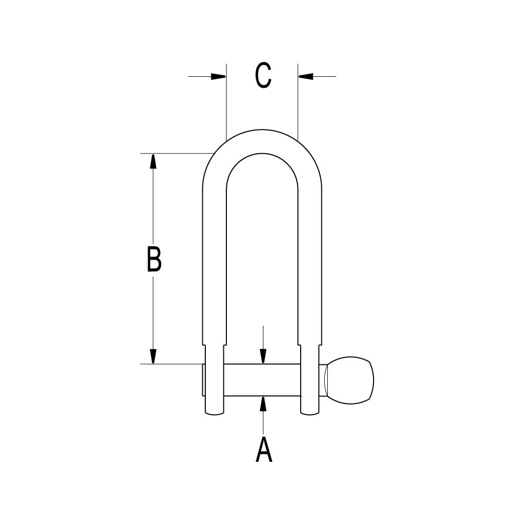 Ronstan Stainless Steel Long D Shackle 1/2" Pin Coined Head with Hole