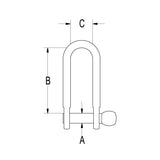 Ronstan Stainless Steel Long D Shackle 1/2" Pin Coined Head with Hole