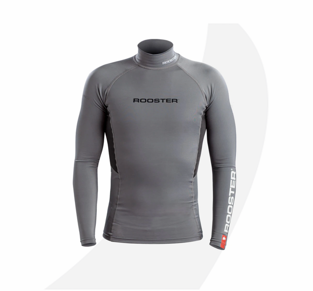 Rooster Rash Top-Long Sleeved Gray, White, Blue, Teal