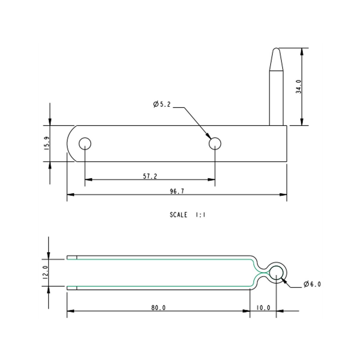 Allen Brothers 6MM Stainless Steel Long Optimist Rudder Pintle