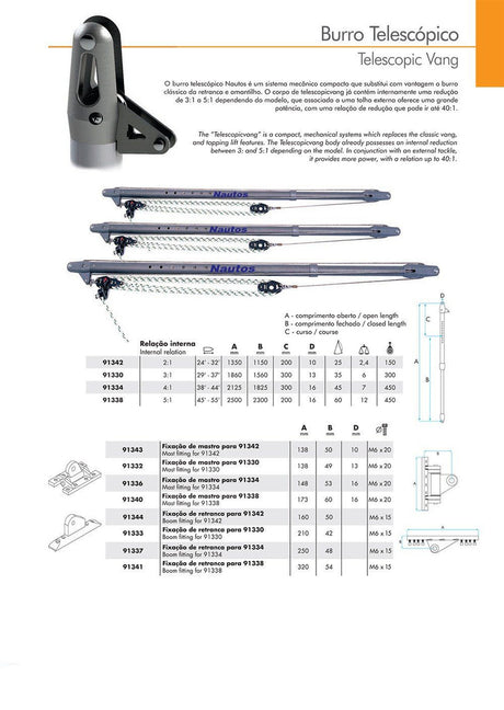 91338 - Telescoping Vang - Internal Relation 5:1 - 45' To 55' Feet Sailboat Length