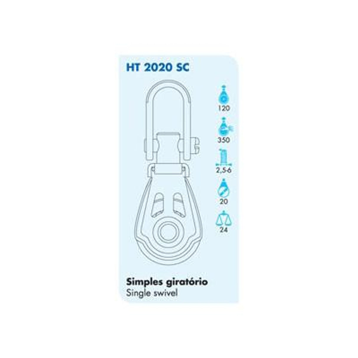 Single Swivel Block - HT2020 SC - 20 mm Sheave